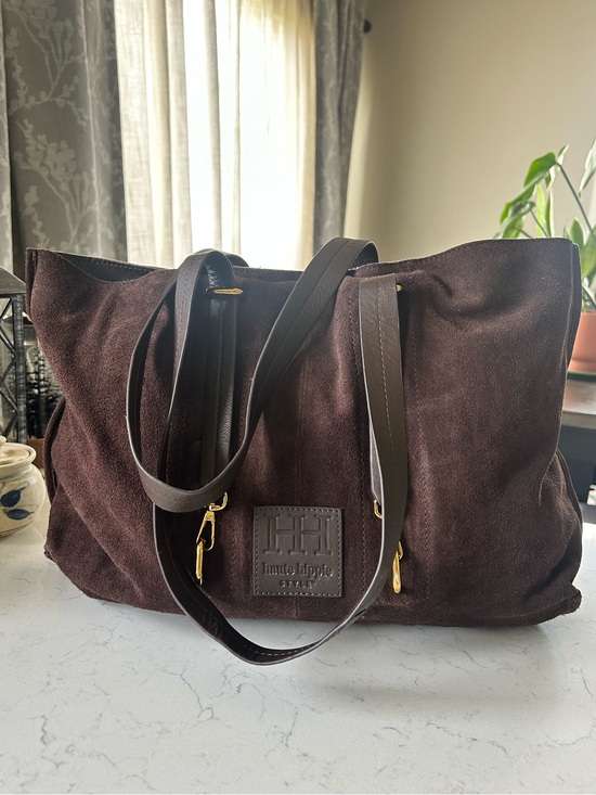 Haute Hippie Handbags - Haute Hippie Suede Leather Tote Shoulder Bag & Wallet in Dark Chocolate Brown